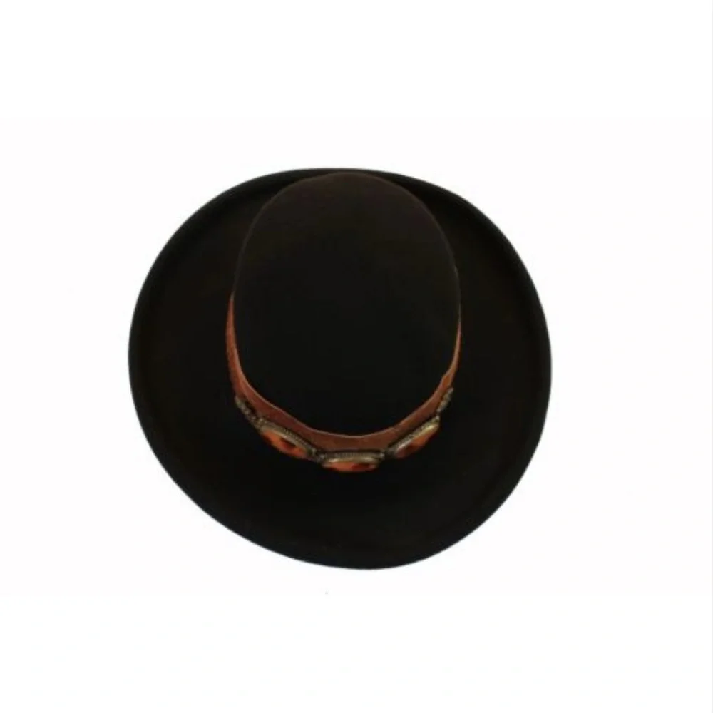 Eric Javits Black Wool Hat Wide Brim Suede Band with Stones Vintage Retro HTF - Picture 6 of 8